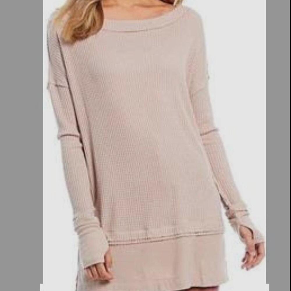 Free people beige waffle Thermal knit Top Size Small